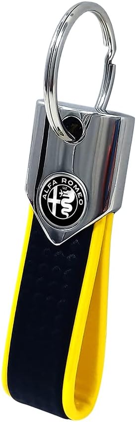4R Alfa Romeo Schlüsselanhänger Carbonlook / gelb, Logo black