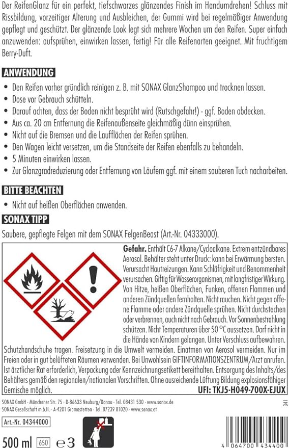 Sonax Reifenglanzspray Black Beast Effect, 500 ml