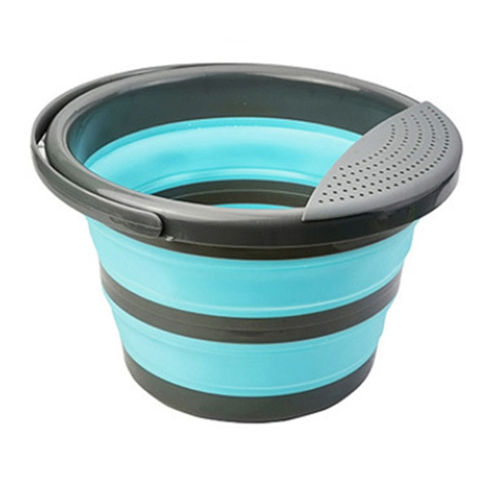 Wassereimer 10L faltbar - blau/grau mit Sieb