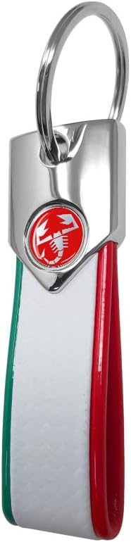 4R Abarth offizieller Schlüsselanhänger tricolore, Karbon, weiss, roter Skorpion