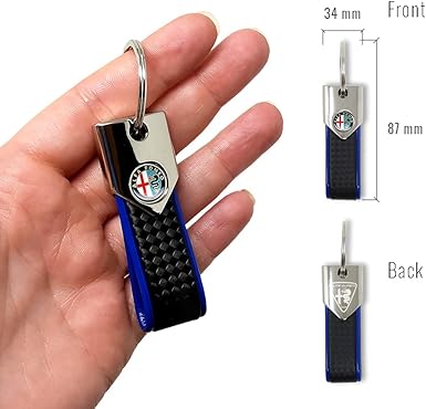 4R Alfa Romeo Schlüsselanhänger Carbonlook / blau, Logo alt