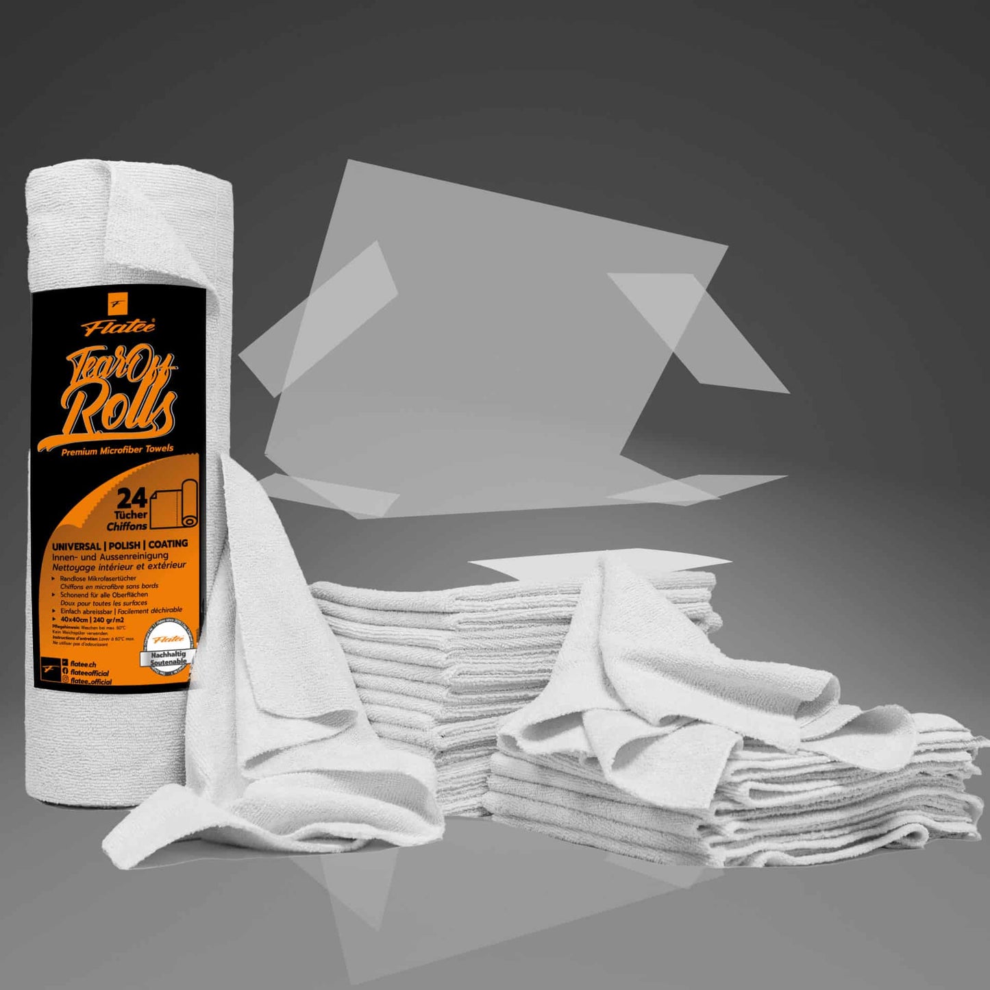 Flatee Tear-Off Roll 24 Mikrofasertücher auf der Rolle 40x40cm – 240gr/m2 – weiss