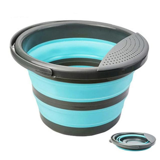 Wassereimer 10L faltbar - blau/grau mit Sieb